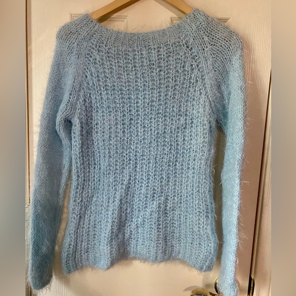 Lineamaglia light blue shaggy soft scoop neck sweater made in Italy size S - Picture 3 of 8